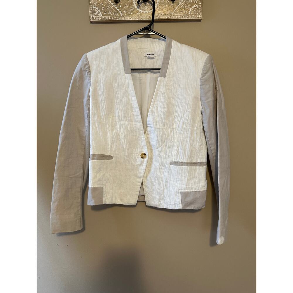 Helmut Lang White Gray Textured Linen Silk Blend Tailored Blazer Sports Jacket
